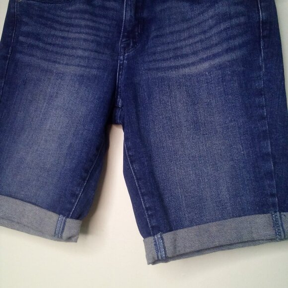 Mossimo Bermuda Shorts Women 00 Mid-Rise Power Stretch Roll Hem Denim Blue - Picture 6 of 15